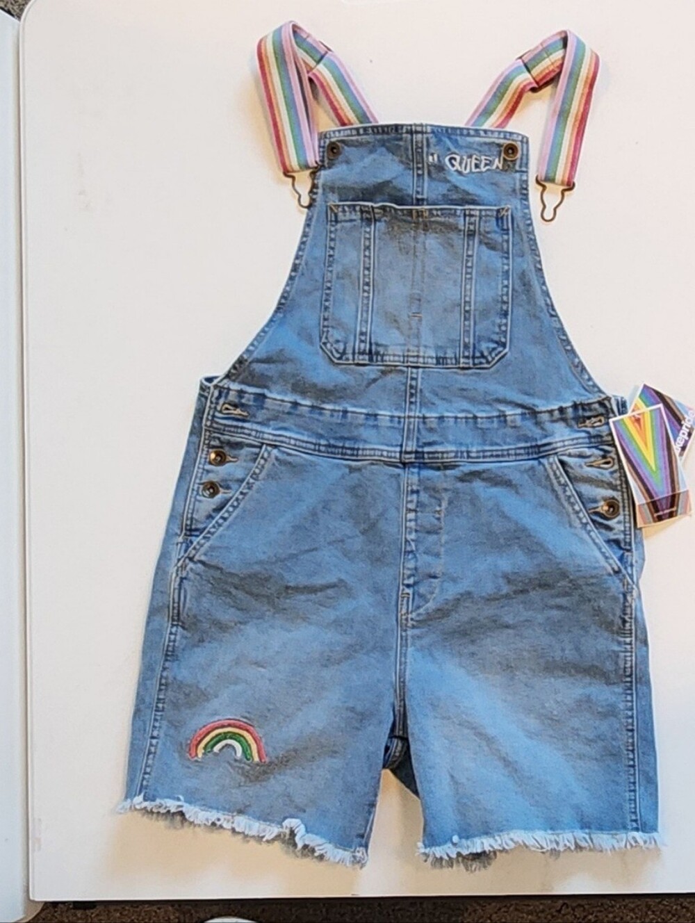 Black Light Blue Denim Overalls with Rainbow Accent
